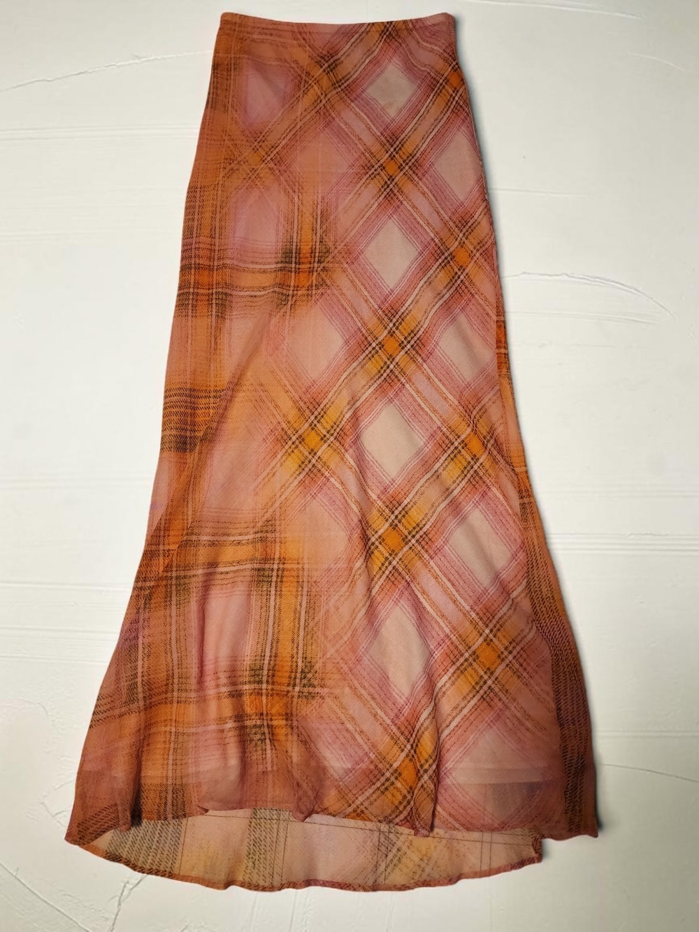 MNG (Mango) Printed Plaid Maxi Skirt